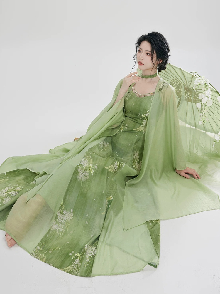Women Fashion Hanfu New Chinese-Style Green Dress