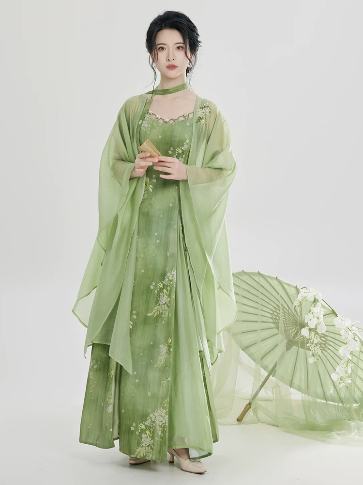 Women Fashion Hanfu New Chinese-Style Green Dress