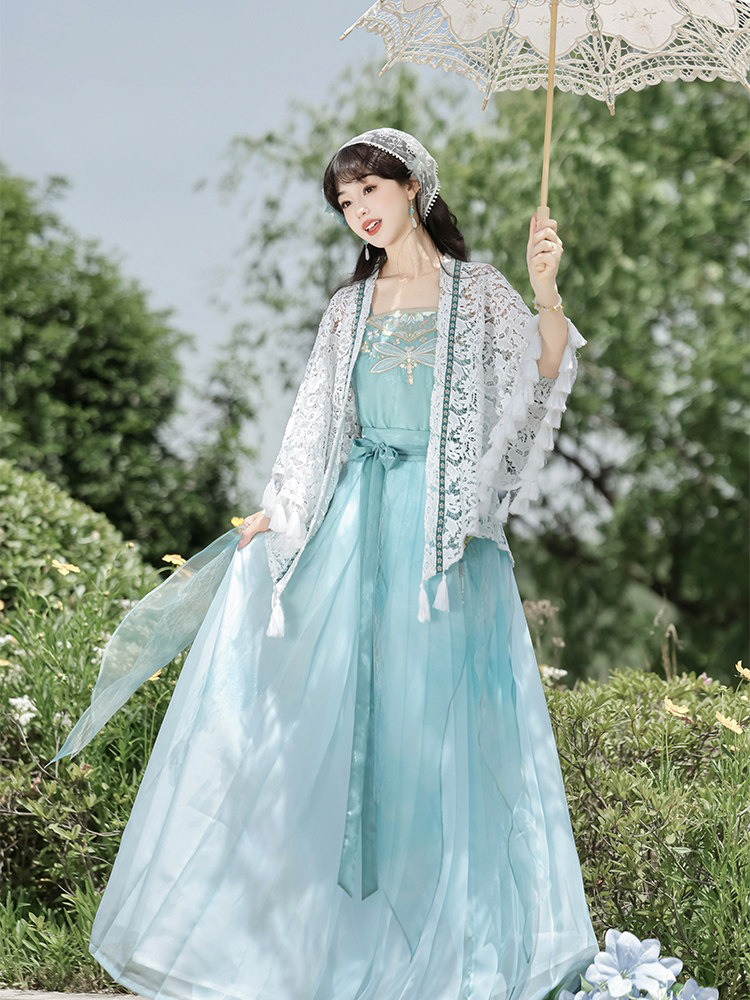 Women Qiyao Ruqun Hanfu Set for Everyday Summer Wear with Dragonfly Theme