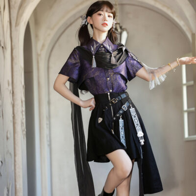 Women Summer Fashion PurpleToned Hanfu Set Edgy-Style Skirt