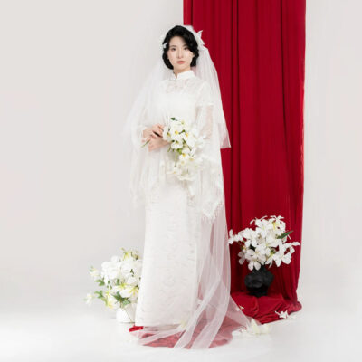 Chinese Qipao Set Traditional Wedding Dress Pure Cotton Cheongsam