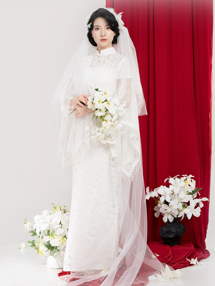 Chinese Qipao Set Traditional Wedding Dress Pure Cotton Cheongsam