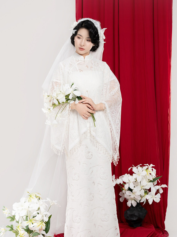 Chinese Qipao Set Traditional Wedding Dress Pure Cotton Cheongsam