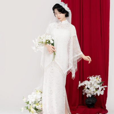 Chinese Qipao Set Traditional Wedding Dress Pure Cotton Cheongsam