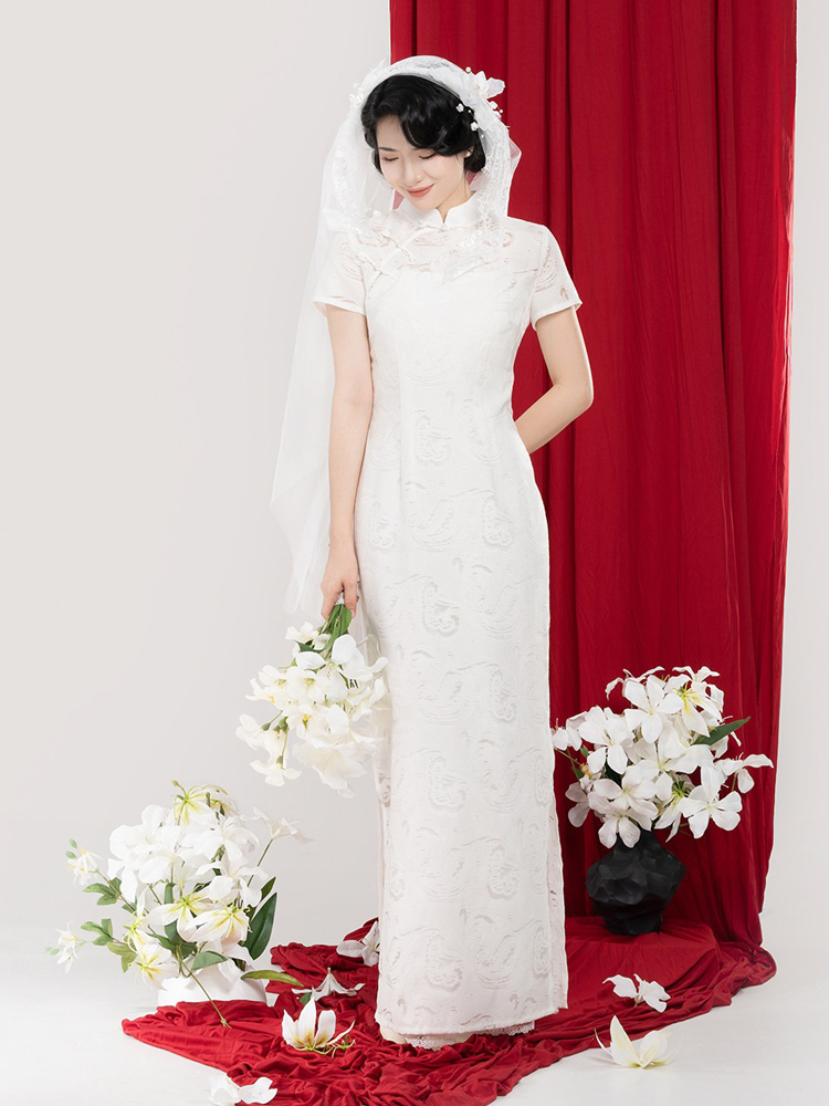 Chinese Qipao Set Traditional Wedding Dress Pure Cotton Cheongsam