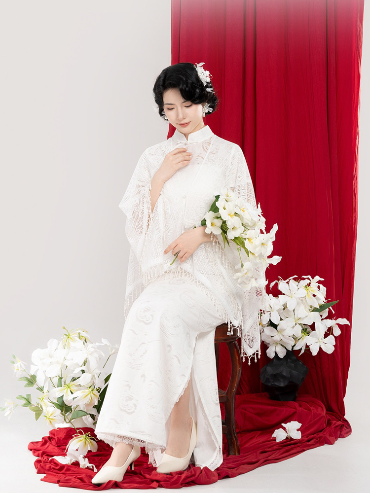 Chinese Qipao Set Traditional Wedding Dress Pure Cotton Cheongsam