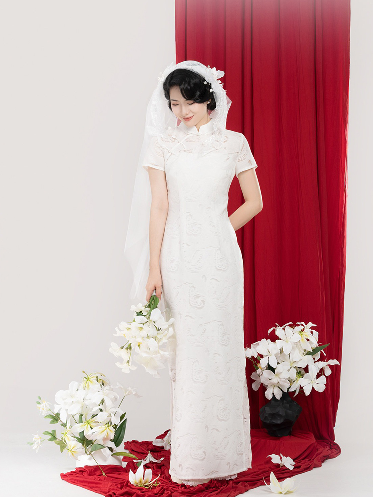 Chinese Qipao Set Traditional Wedding Dress Pure Cotton Cheongsam