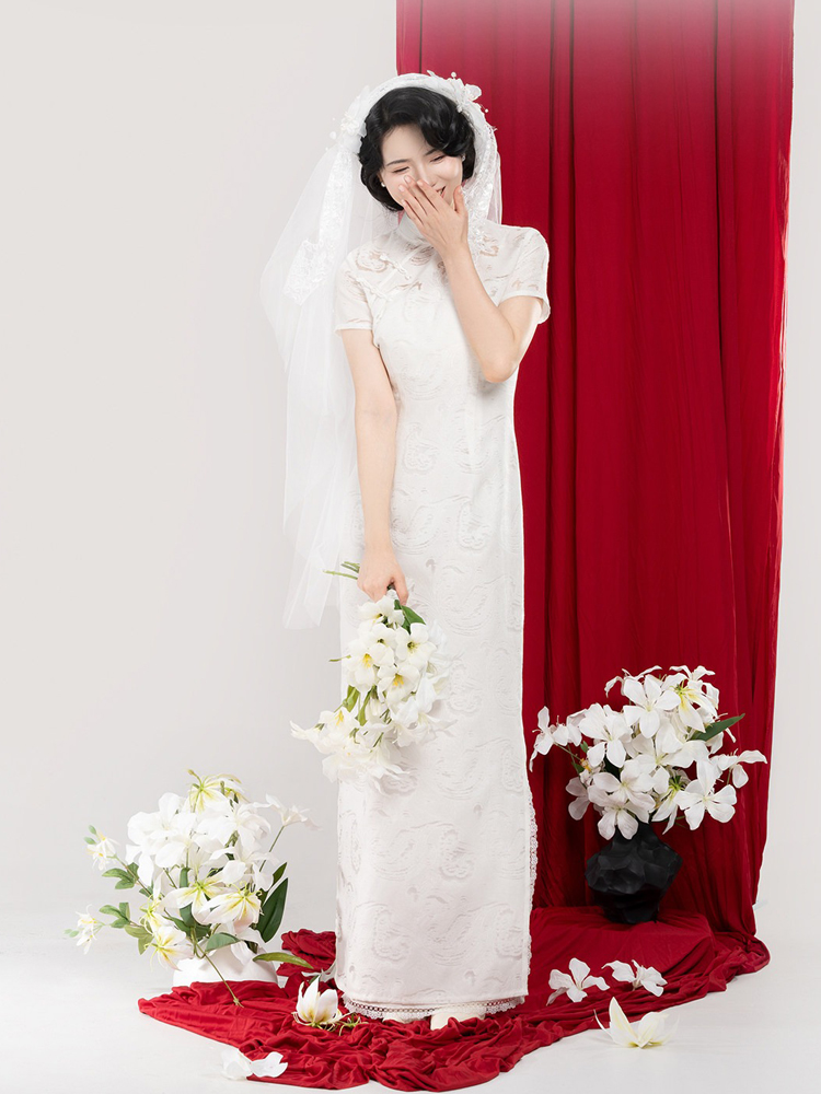 Chinese Qipao Set Traditional Wedding Dress Pure Cotton Cheongsam