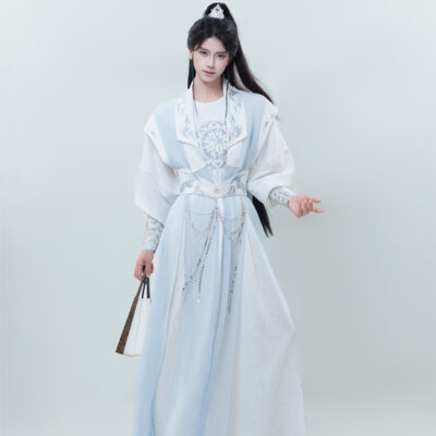 Men Wuxia-Style Hanfu Set Blue Xianxia Cosplay Costume