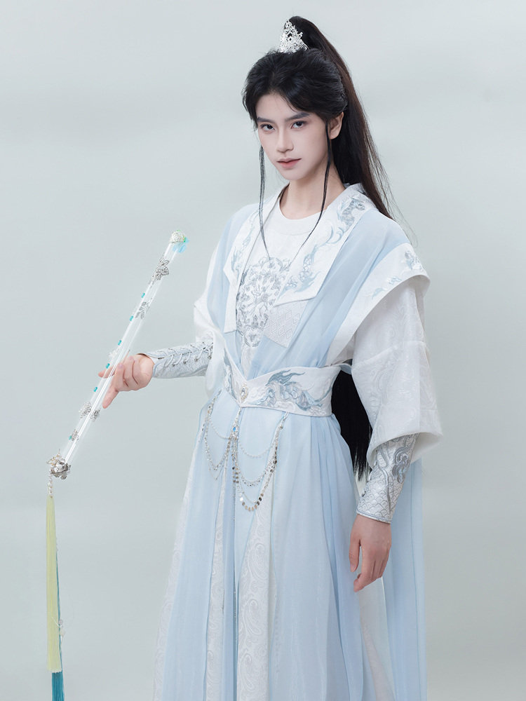 Men Wuxia-Style Hanfu Set Blue Xianxia Cosplay Costume