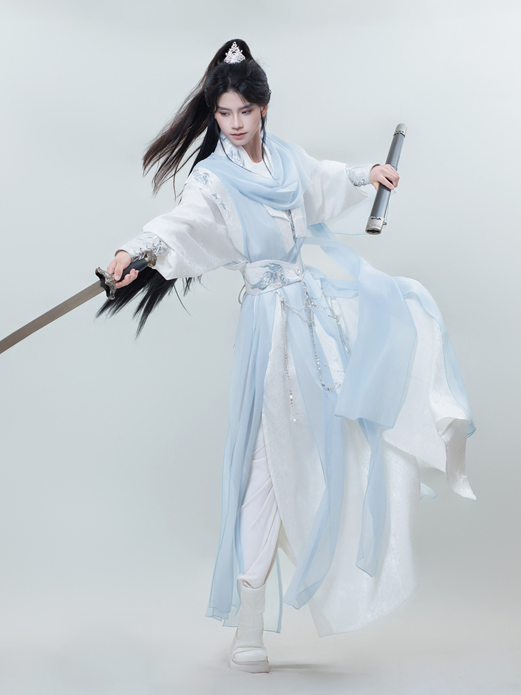 Men Wuxia-Style Hanfu Set Blue Xianxia Cosplay Costume