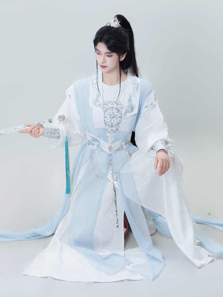 Men Wuxia-Style Hanfu Set Blue Xianxia Cosplay Costume