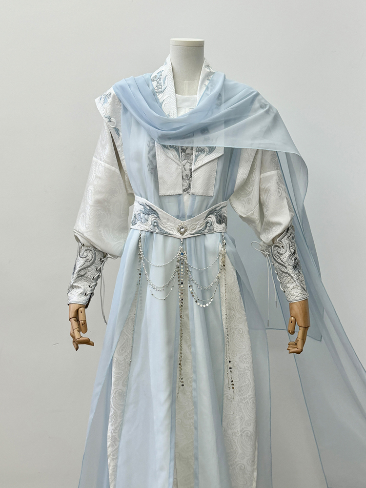 Men Wuxia-Style Hanfu Set Blue Xianxia Cosplay Costume