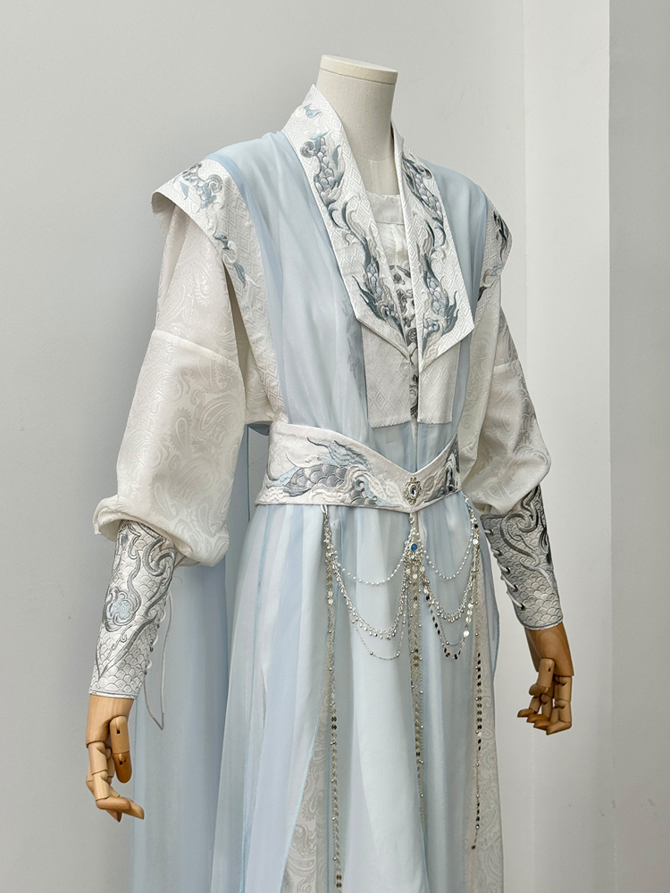 Men Wuxia-Style Hanfu Set Blue Xianxia Cosplay Costume