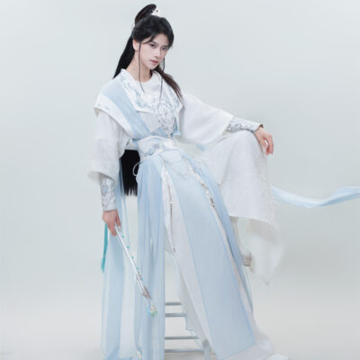 Men Wuxia-Style Hanfu Set Blue Xianxia Cosplay Costume