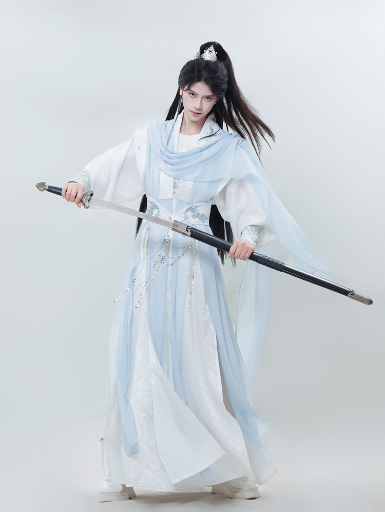 Men Wuxia-Style Hanfu Set Blue Xianxia Cosplay Costume