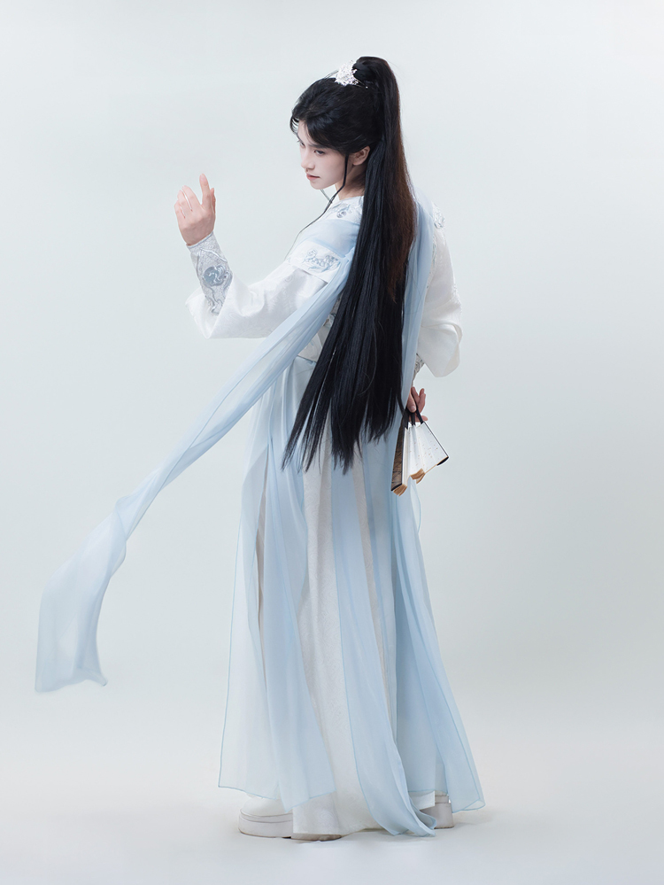 Men Wuxia-Style Hanfu Set Blue Xianxia Cosplay Costume