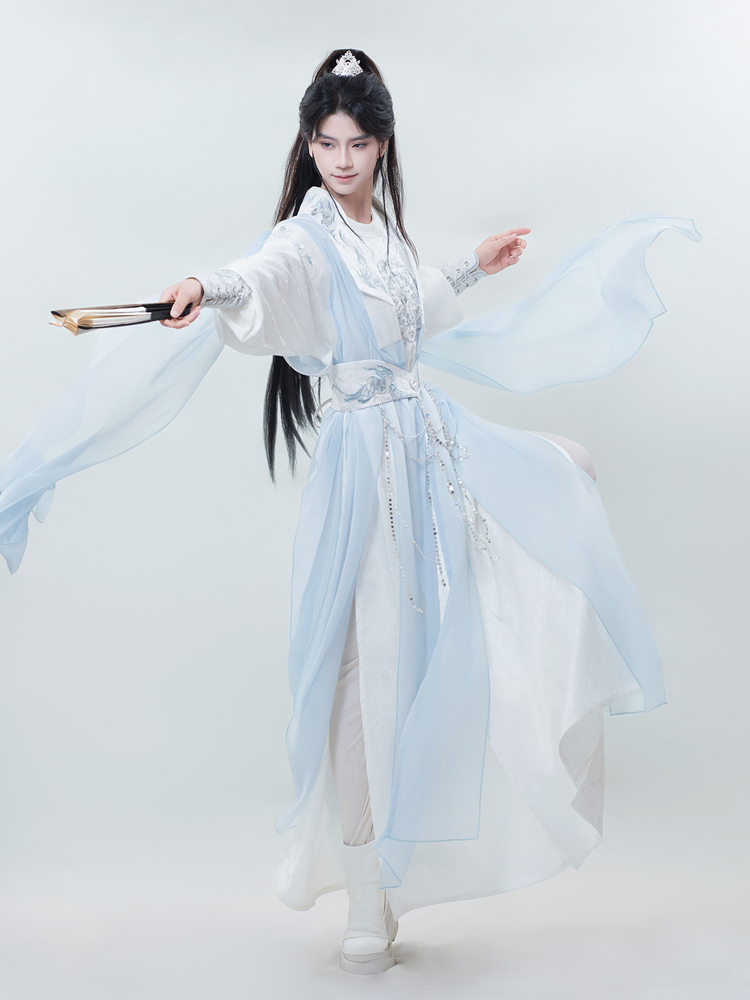 Men Wuxia-Style Hanfu Set Blue Xianxia Cosplay Costume