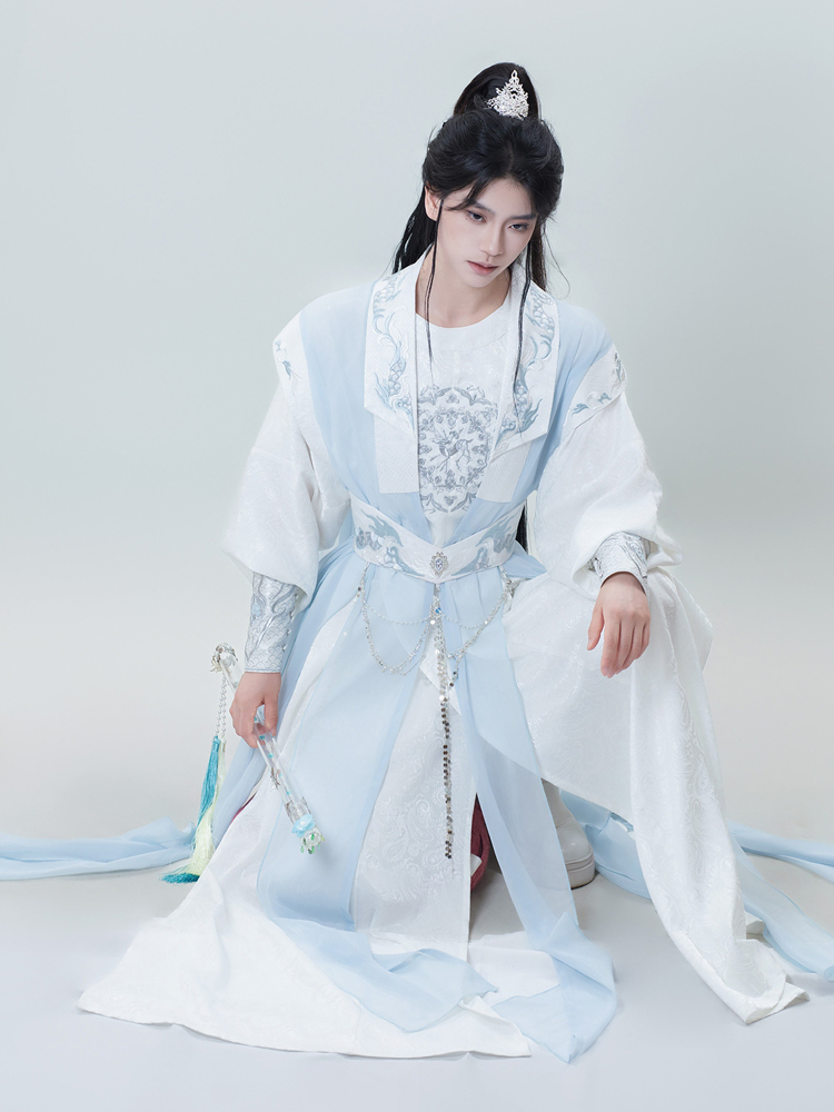 Men Wuxia-Style Hanfu Set Blue Xianxia Cosplay Costume