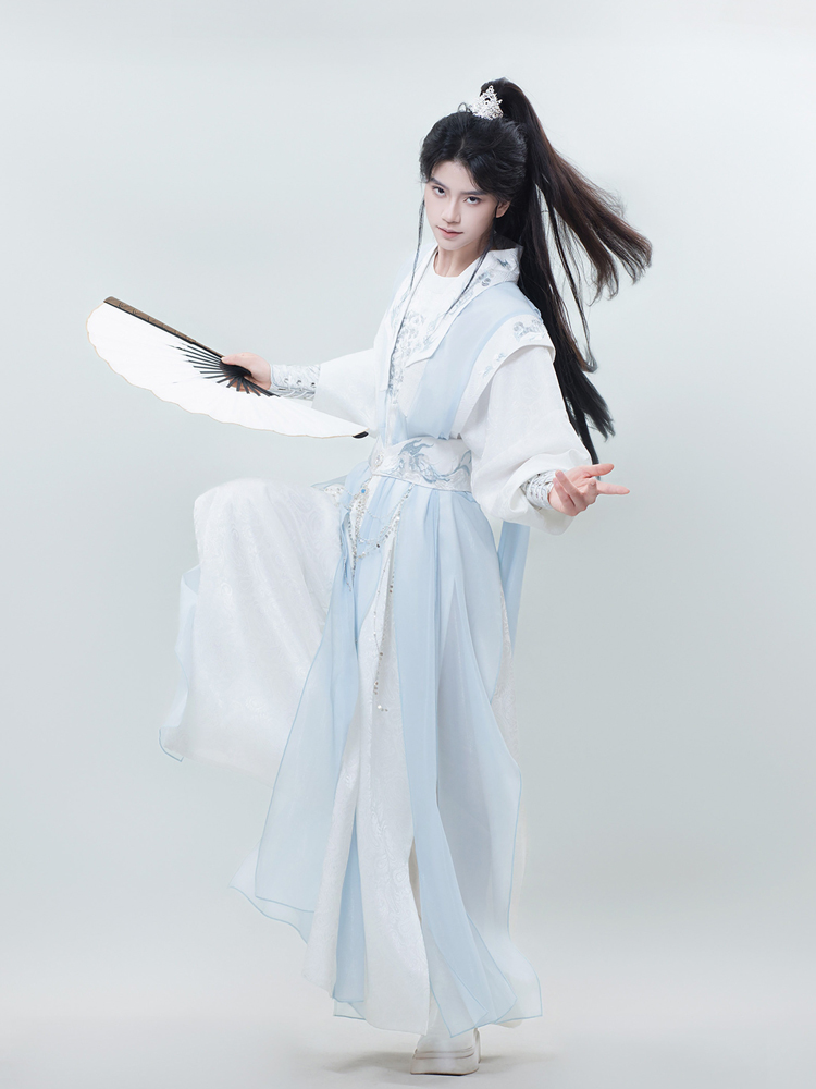 Men Wuxia-Style Hanfu Set Blue Xianxia Cosplay Costume