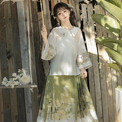 Ming Dynasty Women Hanfu Set Summer Ma Mian Qun Set