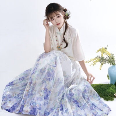 Modern Women Summer Hanfu Ming Dynasty Mamian Qun Style Casual Everyday Set