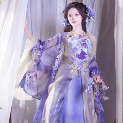 Song Dynasty Style Qiyao Hanfu Dress for Women Ethereal Featuring Purple Butterfly Motifs