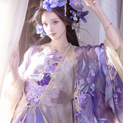 Song Dynasty Style Qiyao Hanfu Dress for Women Ethereal Featuring Purple Butterfly Motifs