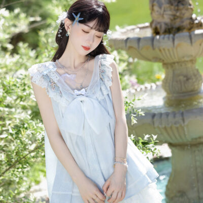 Women Casual Hanfu-Inspired Sleeveless Outfit in Blue Tones