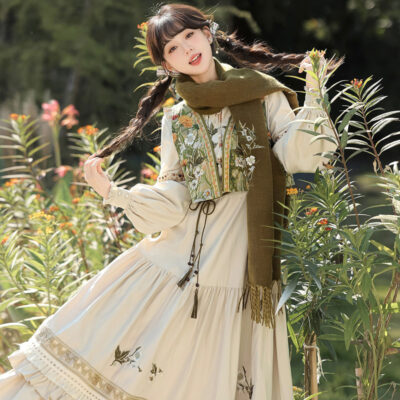 Women Fashionable Dress Set Winter Vest and Hanfu Set