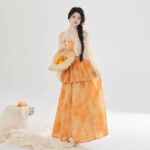 Women Fashionable Hanfu Set Summer Orange Skirt Tang Dynasty Style