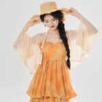 Women Fashionable Hanfu Set Summer Orange Skirt Tang Dynasty Style