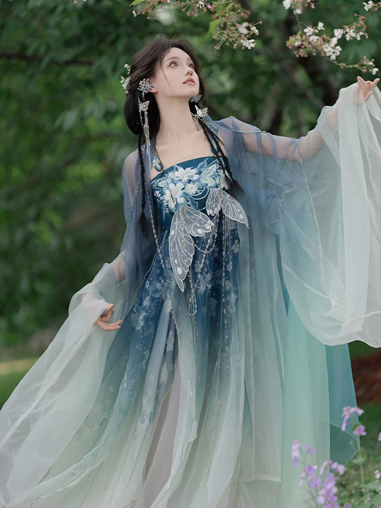 Women Summer Hanfu Tang Dynasty Hezi Qun Ethereal Butterfly Set