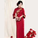 Women Wedding Attire Red Traditional Qipao Gown Paired with Yunjian